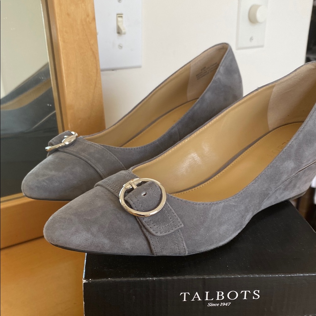 Talbots Gray Heels With Suede Finish And Buckle Detail